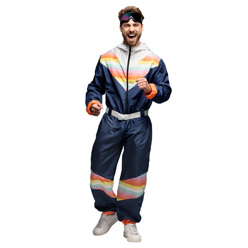 Skipak Snow Dude - Blauw Retro Skipak Heren met Partybril | Jaren 80 Foute Kleding