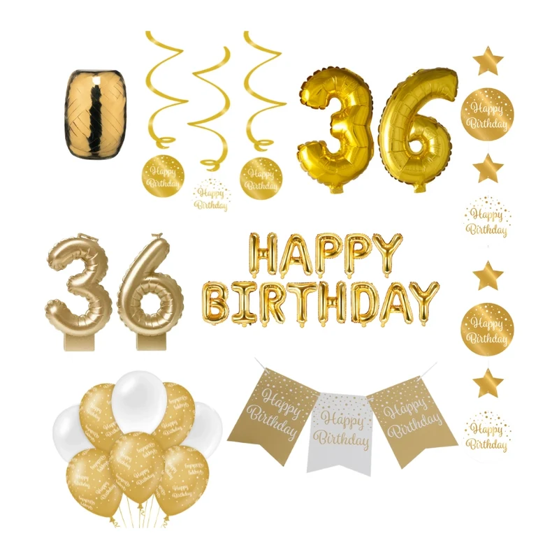 36 jaar Verjaardag Versiering Pakket Gold