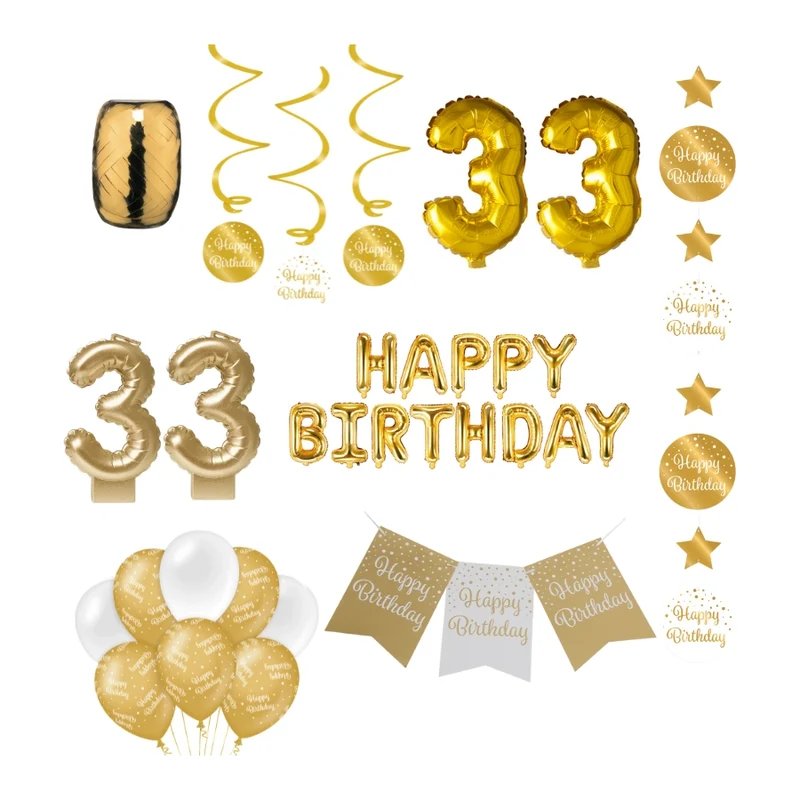 33 jaar Verjaardag Versiering Pakket Gold