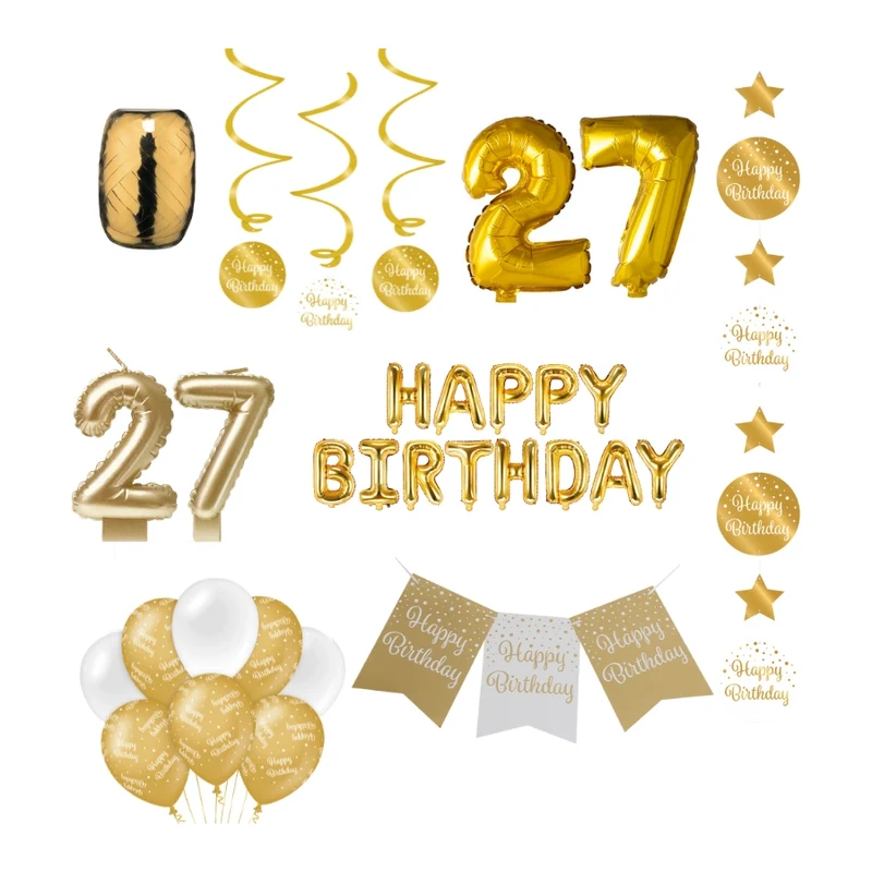 27 jaar Verjaardag Versiering Pakket Gold