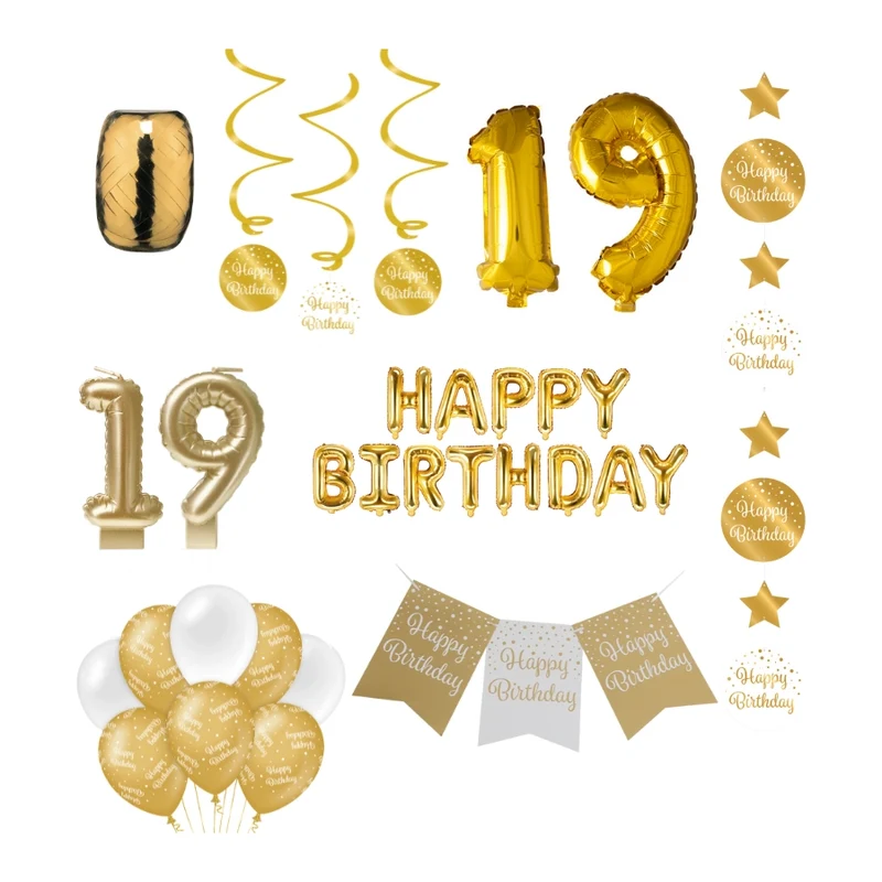 19 jaar Verjaardag Versiering Pakket Gold