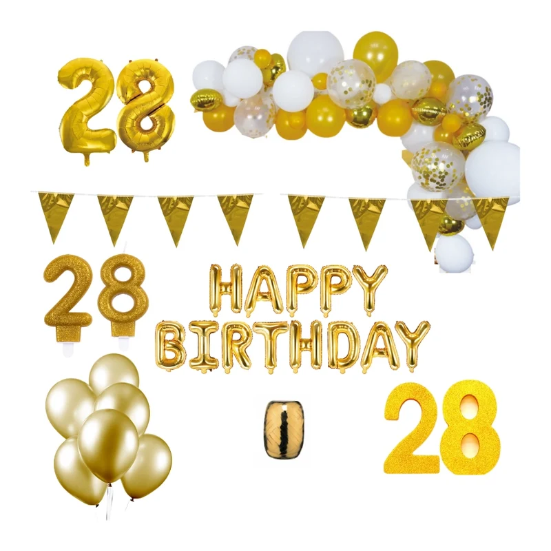 28 jaar Verjaardag Versiering Pakket Goud XL