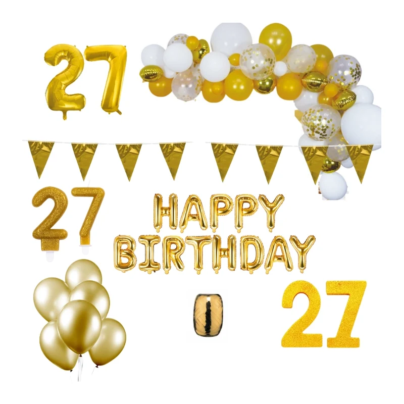 27 jaar Verjaardag Versiering Pakket Goud XL