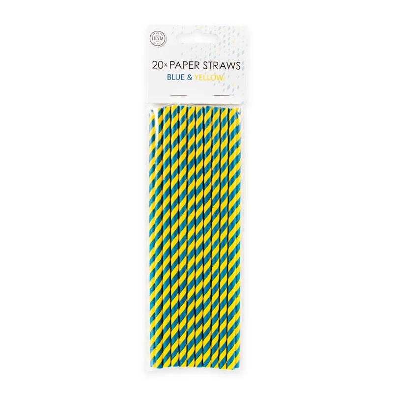 Papieren Rietjes Blauw/Geel (20st)