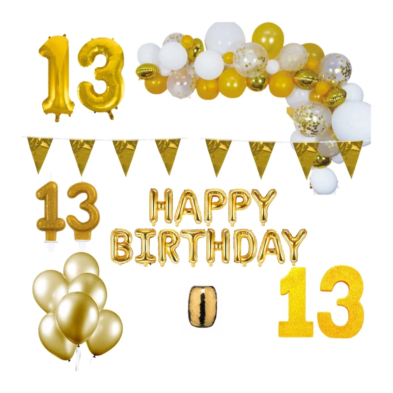 13 jaar Verjaardag Versiering Pakket Goud XL