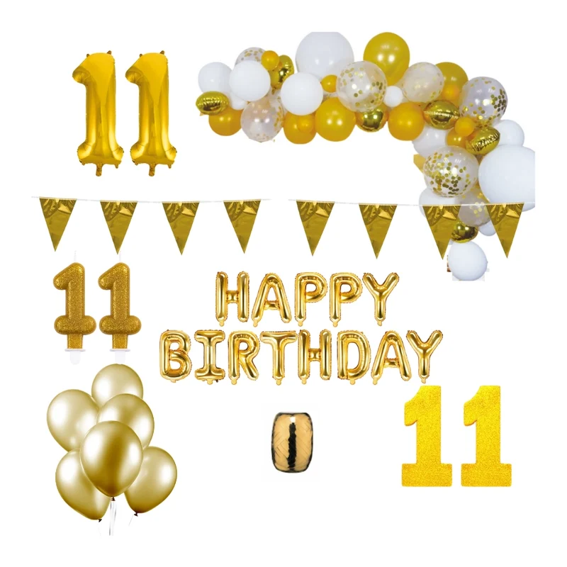 11 jaar Verjaardag Versiering Pakket Goud XL