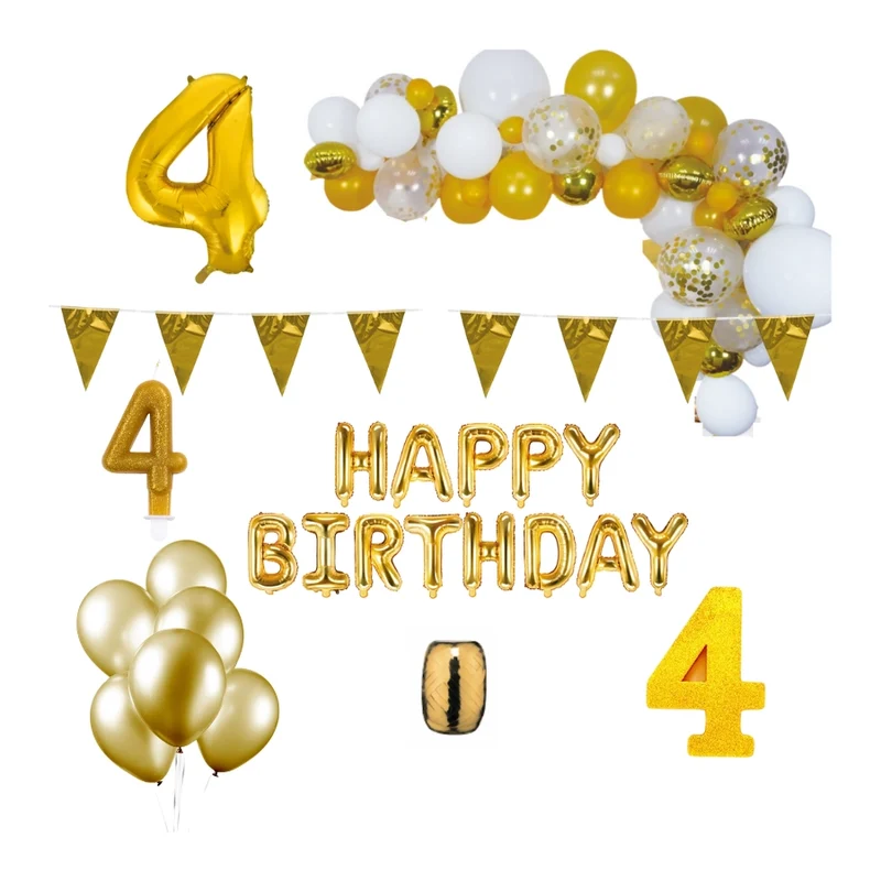 4 jaar Verjaardag Versiering Pakket Goud XL