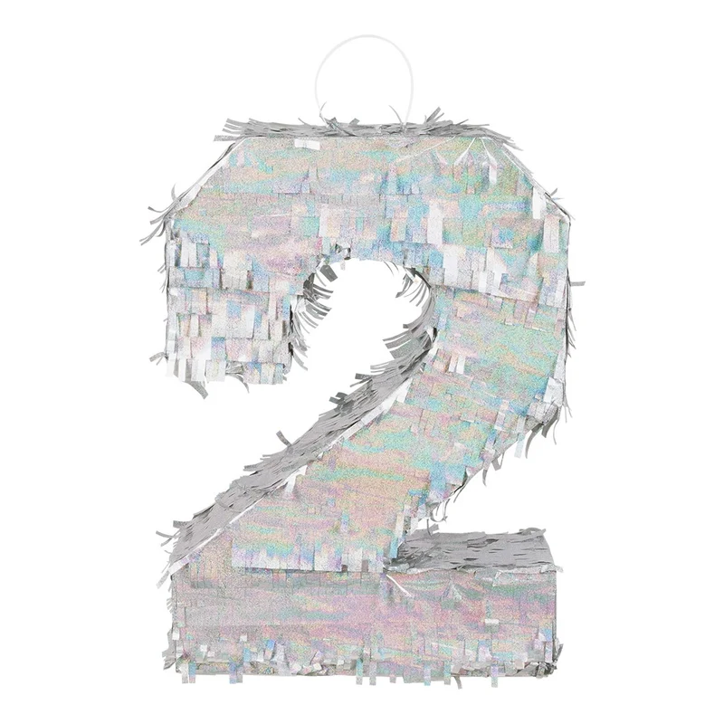 St. Piñata cijfer '2' holografisch zilver (40 x 28 x 8 cm)