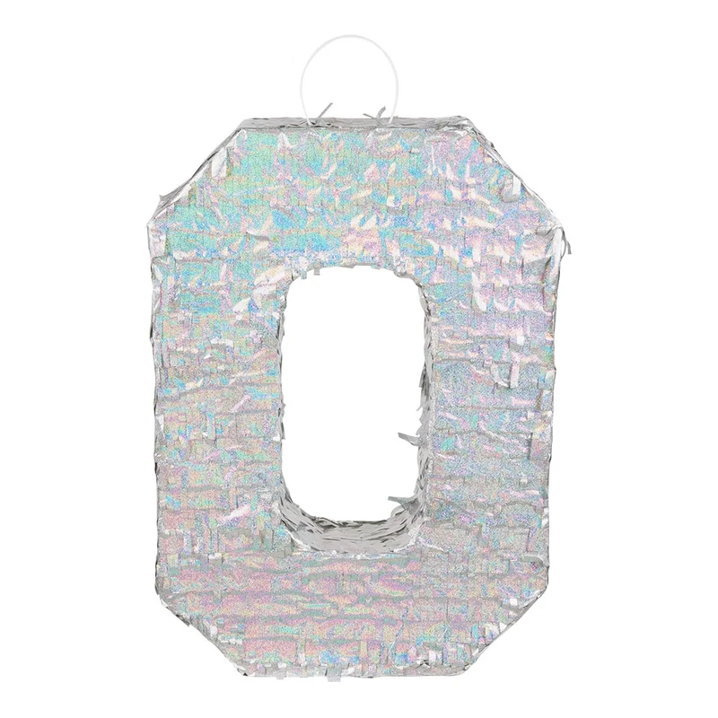St. Piñata cijfer '0' holografisch zilver (40 x 28 x 8 cm)