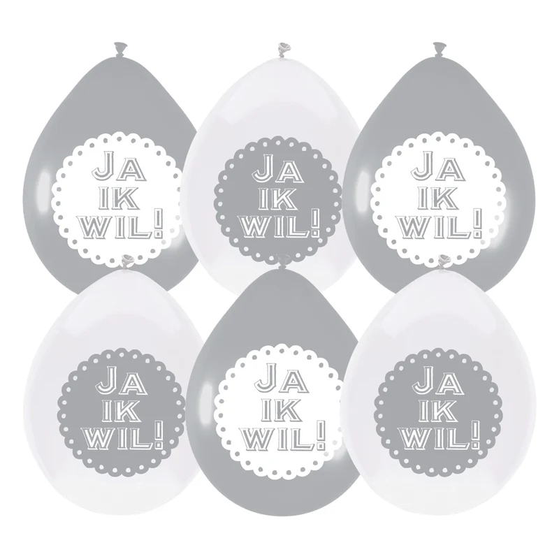 Huwelijk ballonnen "Ja ik Wil" 6 stuks zilver en wit