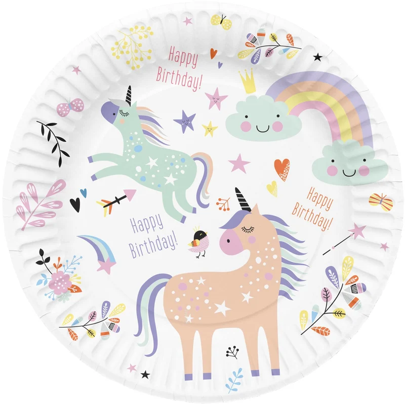 Feestbordjes Happy Birthday Eenhoorns (8st)