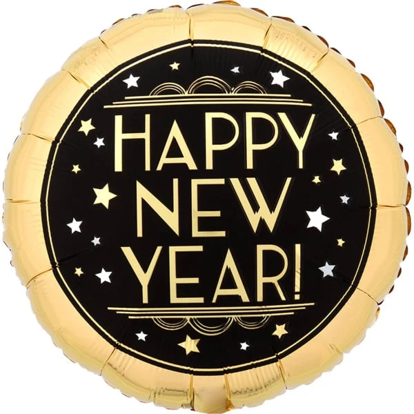 Happy New Year Follieballon Rond Vintage Goud (43cm)