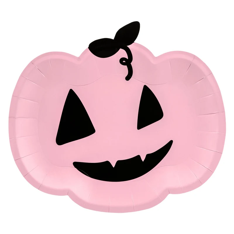 Halloween papieren borden roze pompoen 25x22cm 6 stuks