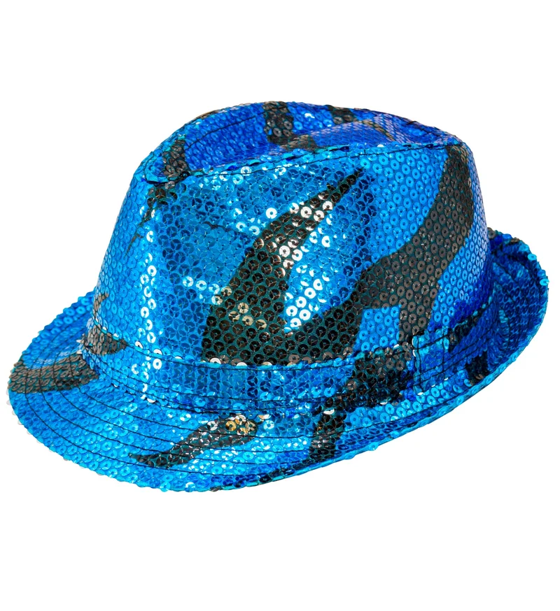 Fedora pailletten blauwe golf