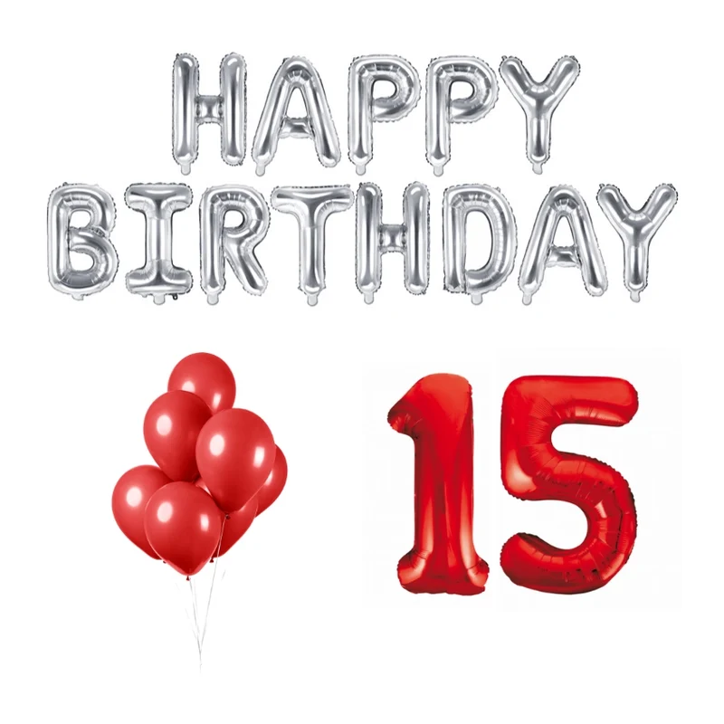 15 jaar Verjaardag Versiering Ballon Pakket rood & zilver