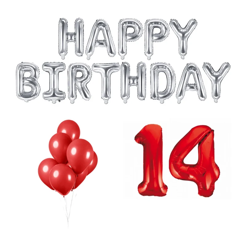 14 jaar Verjaardag Versiering Ballon Pakket rood & zilver