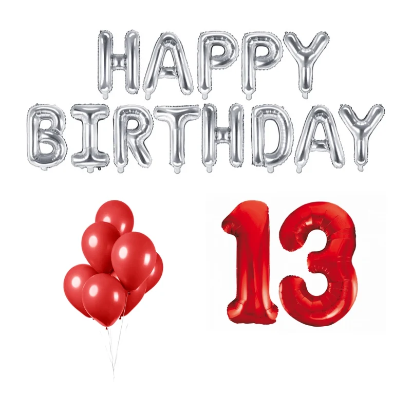 13 jaar Verjaardag Versiering Ballon Pakket rood & zilver
