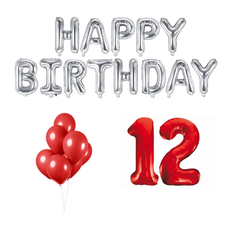 12 jaar Verjaardag Versiering Ballon Pakket rood & zilver