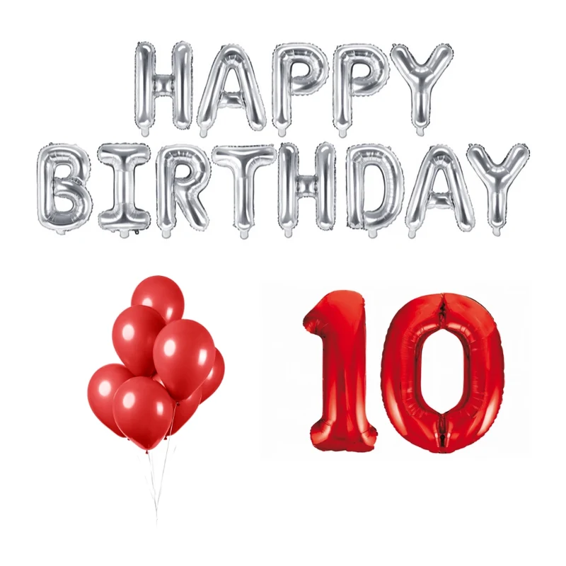10 jaar Verjaardag Versiering Ballon Pakket rood & zilver