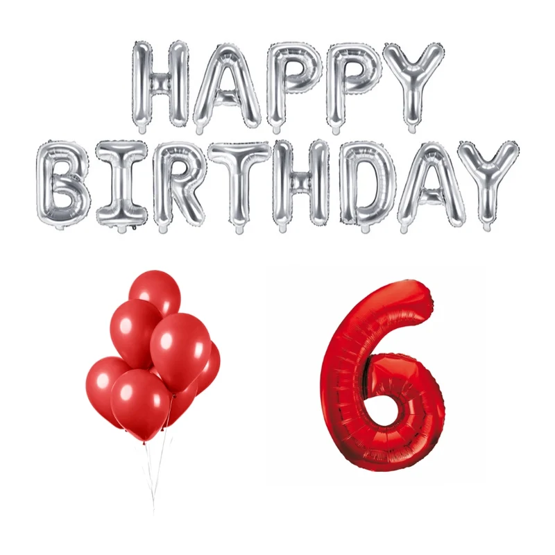 6 jaar Verjaardag Versiering Ballon Pakket rood & zilver