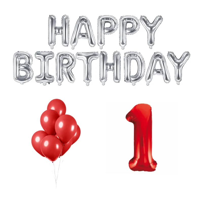 1 jaar Verjaardag Versiering Ballon Pakket rood & zilver