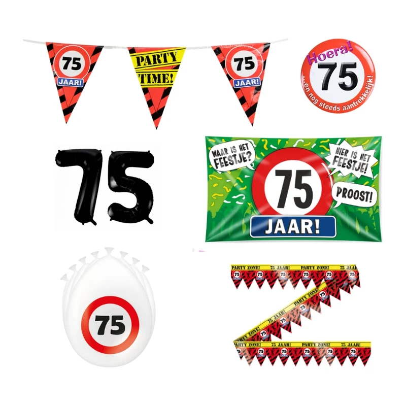 75 jaar verjaardag versiering pakket verkeersbord incl. Gevelvlag