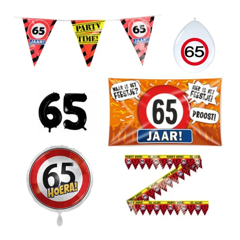 65 jaar verjaardag versiering pakket verkeersbord incl. Gevelvlag