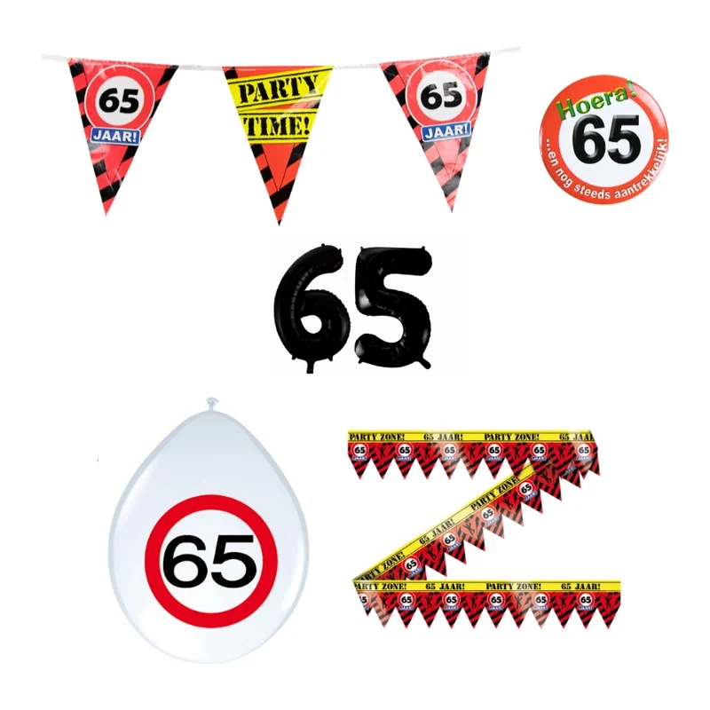 65 jaar verjaardag versiering pakket verkeersbord