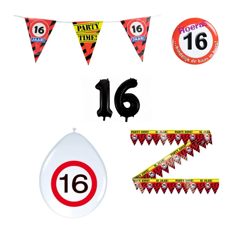 16 jaar verjaardag versiering pakket verkeersbord