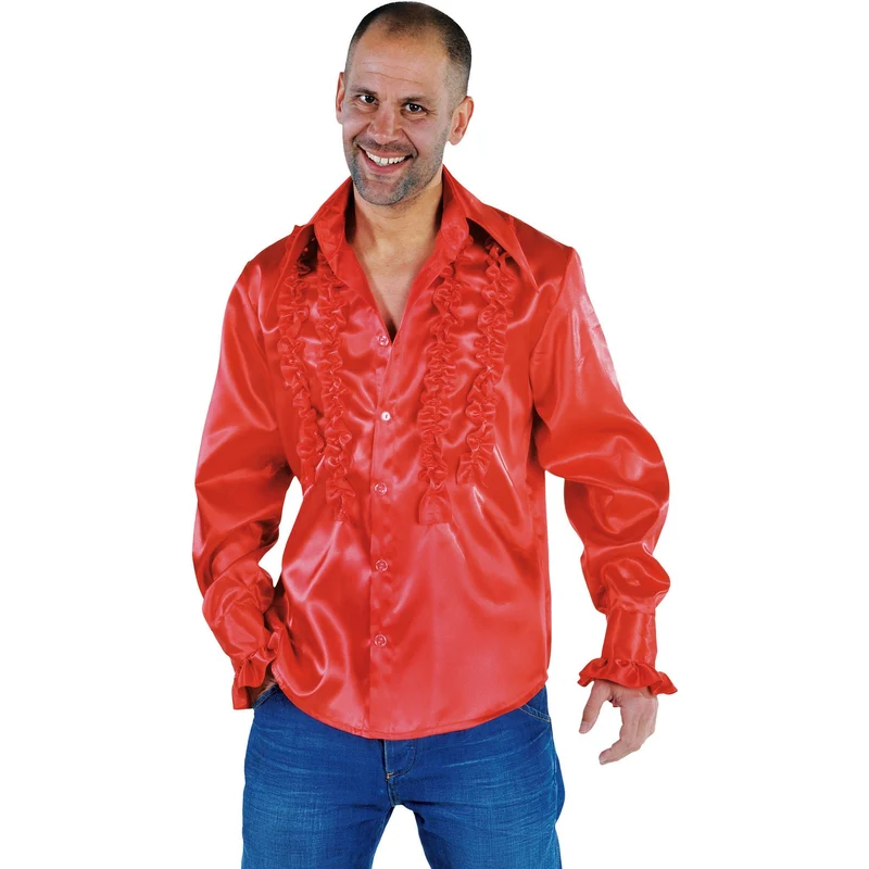 Ruche blouse overhemd rood heren