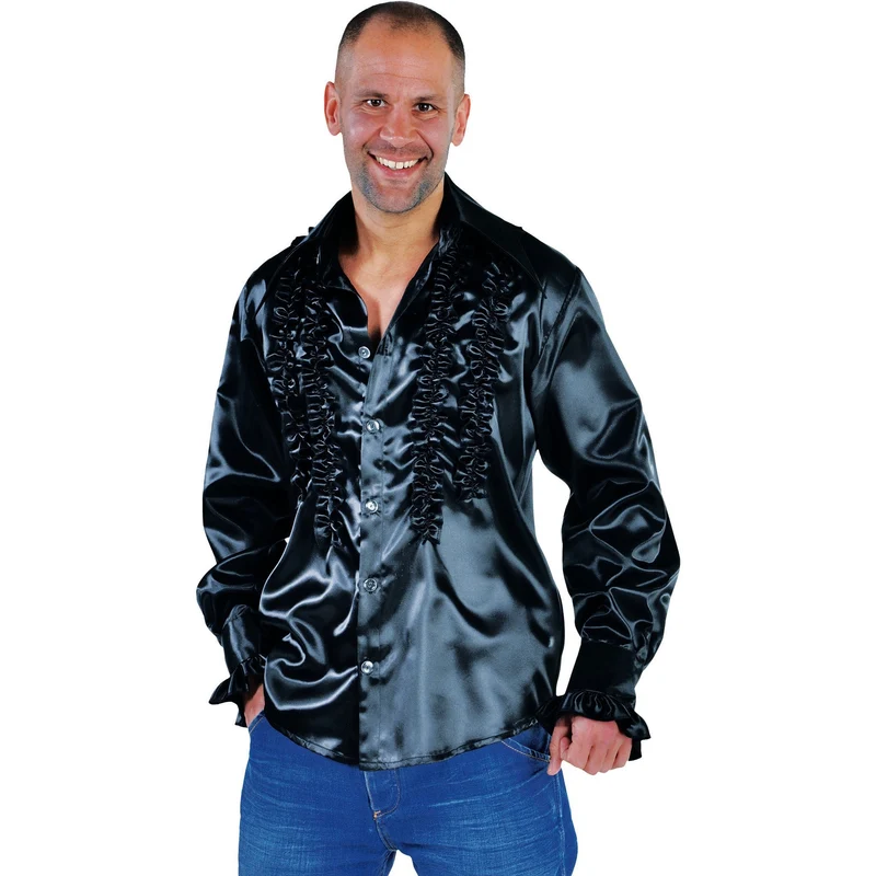 Ruche blouse overhemd zwart heren
