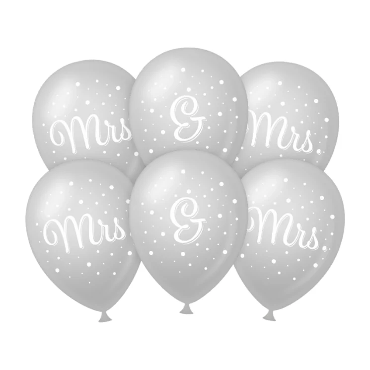 Mrs. & Mrs. bruiloft ballonnen zilver 30cm 6 stuks