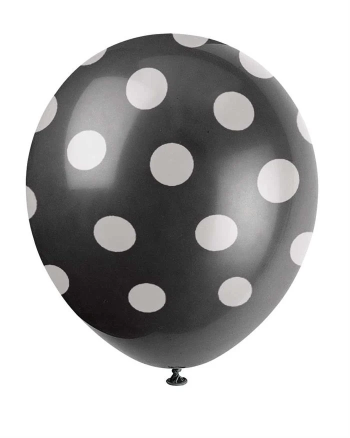 Ballonnen Zwart Met Witte Stippen - 6 Stuks