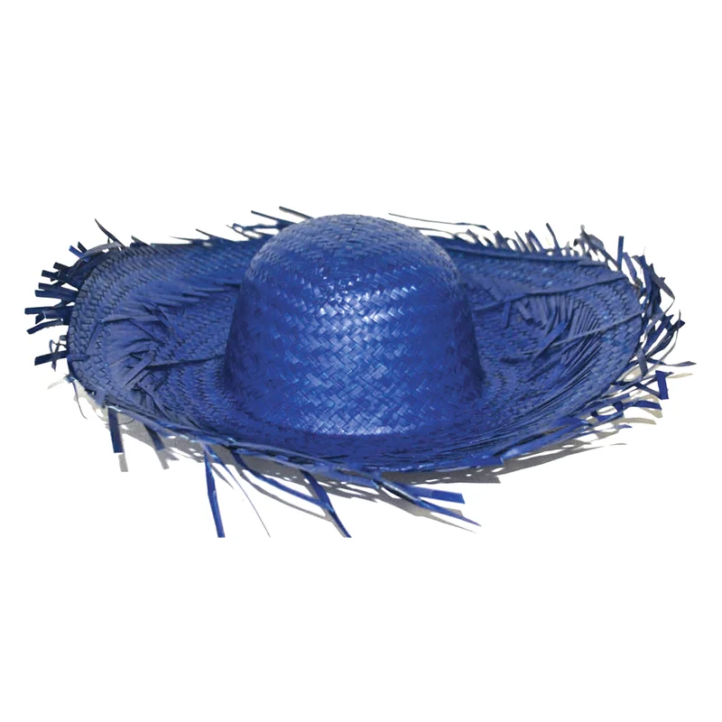 Stro hoed Aloha blauw