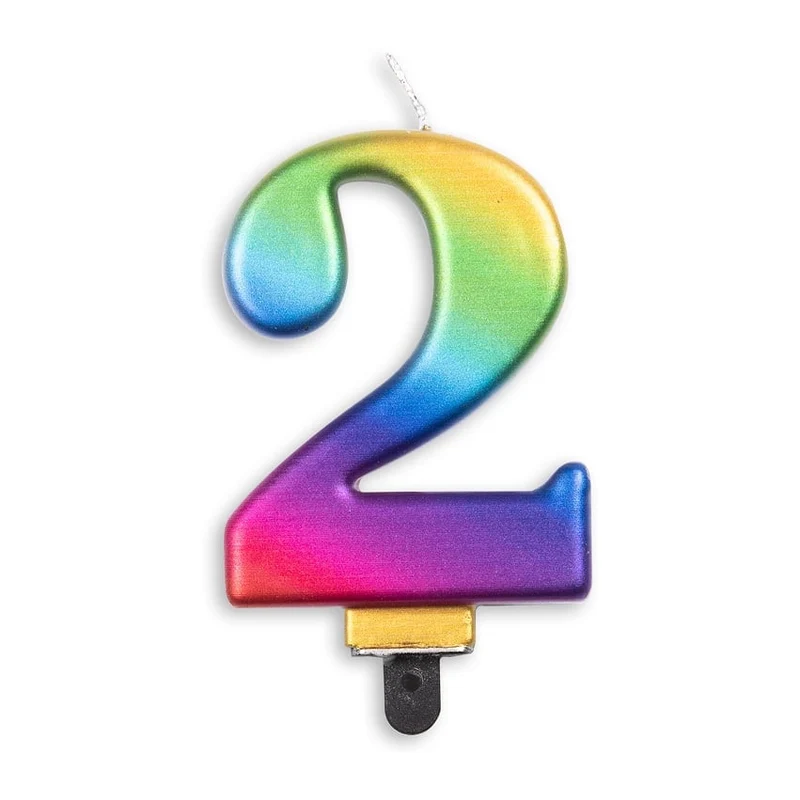 Cijfer kaars metallic regenboog nr. 2