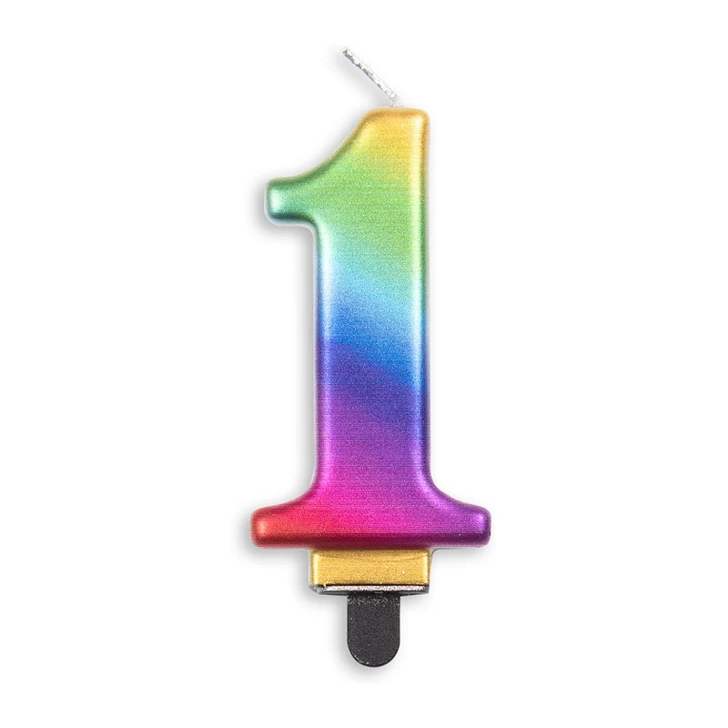 Cijfer kaars metallic regenboog nr. 1