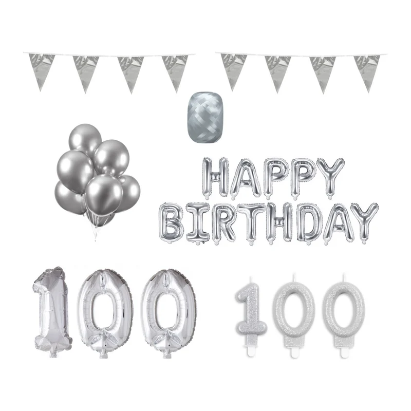 100 jaar Verjaardag Versiering Pakket zilver