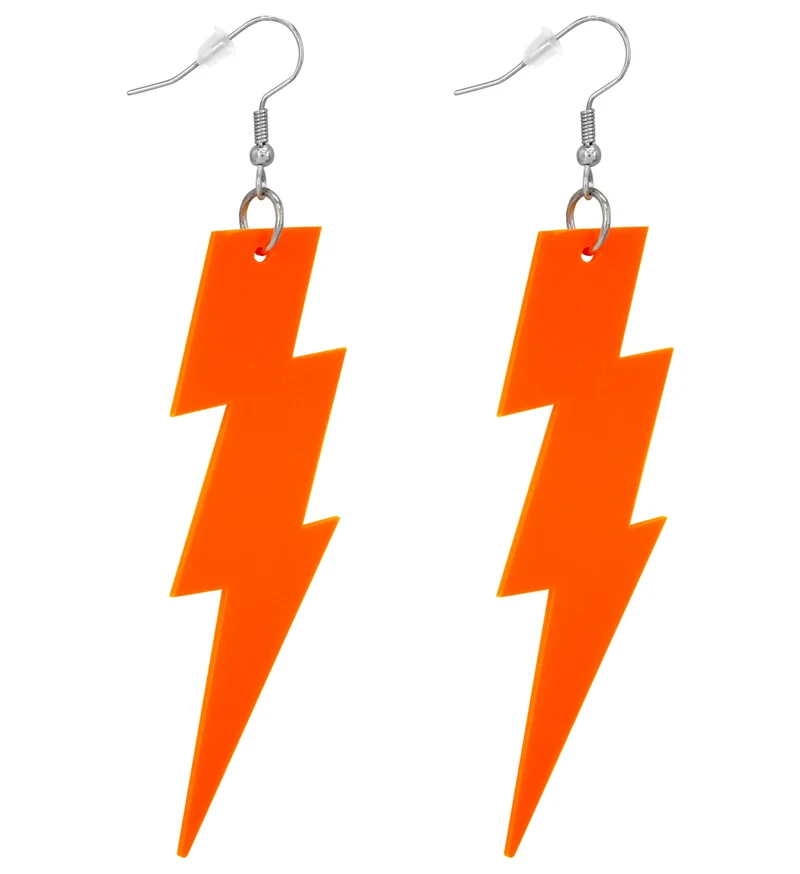 Oorbellen jaren 80 bliksem neon oranje