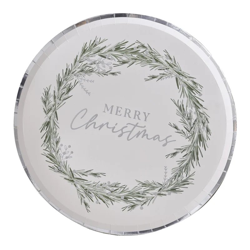 Bordjes Merry Christmas Kerstkrans Wit (8st)