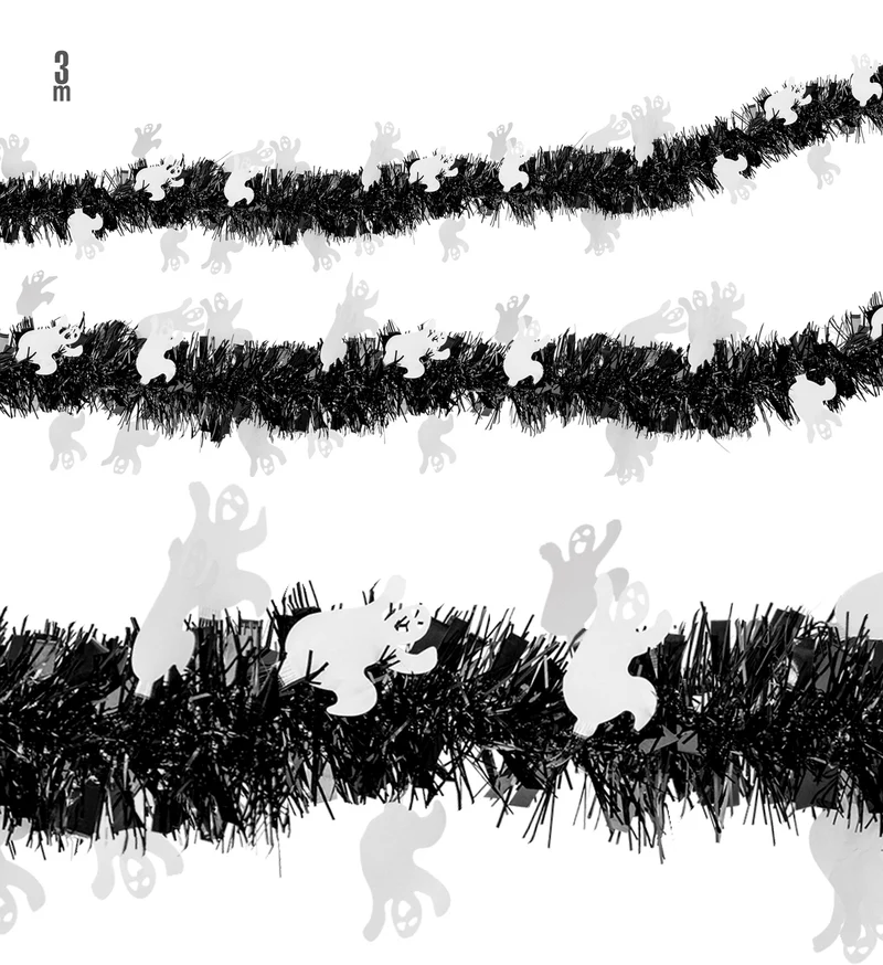 Slinger zwart met tinsel en geestjes