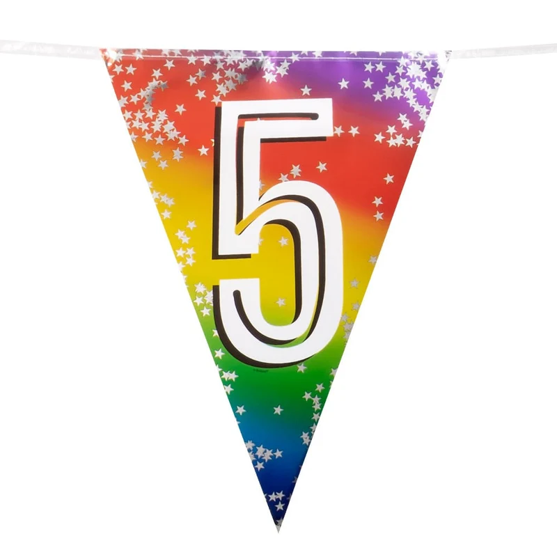 Vlaggenlijn cijfer 5 regenboog met sterren