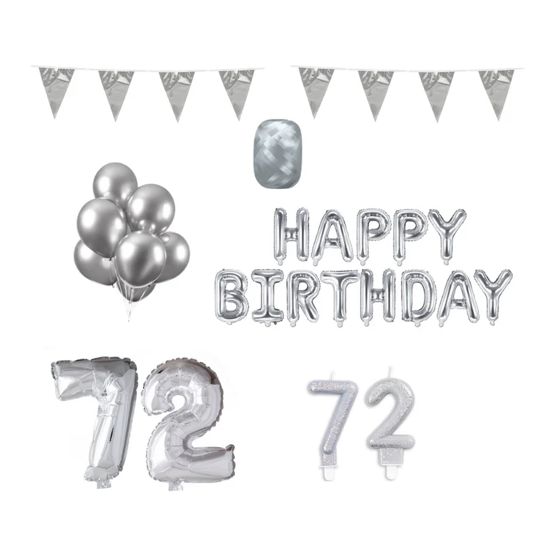 72 jaar Verjaardag Versiering Pakket zilver
