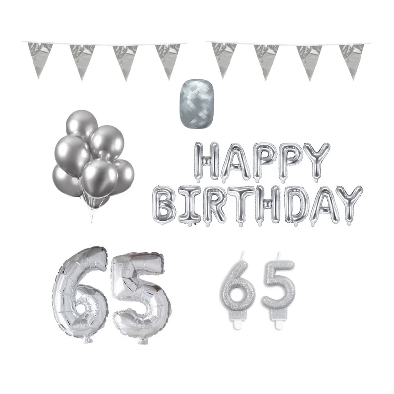 65 jaar Verjaardag Versiering Pakket zilver
