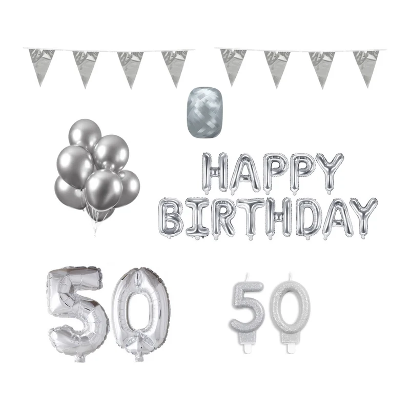 50 jaar Verjaardag Versiering Pakket zilver