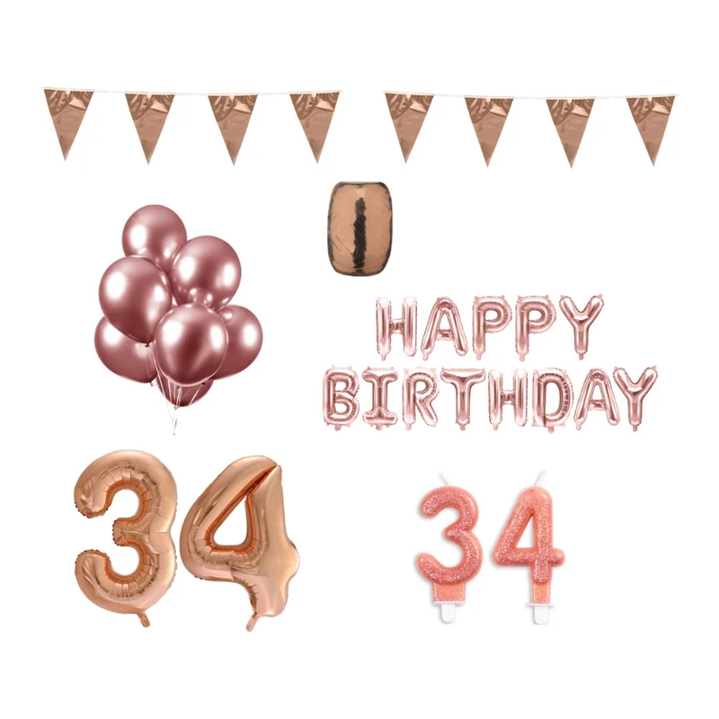 34 jaar Verjaardag Versiering Pakket Rosé Goud