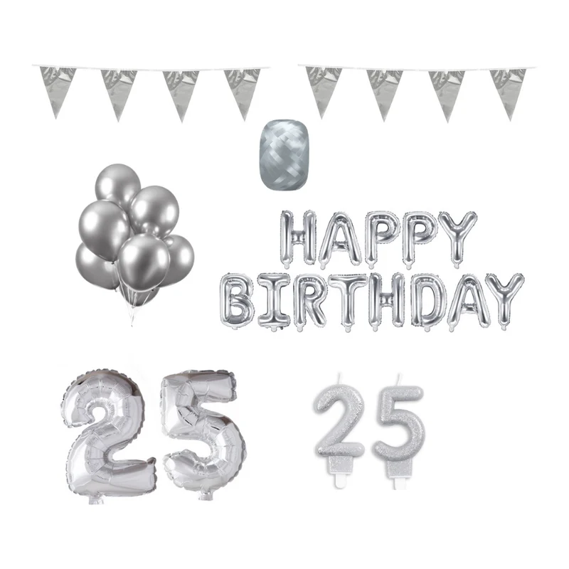 25 jaar Verjaardag Versiering Pakket zilver