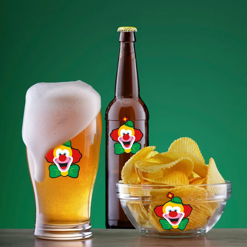 Fles stickers rood geel groen clown