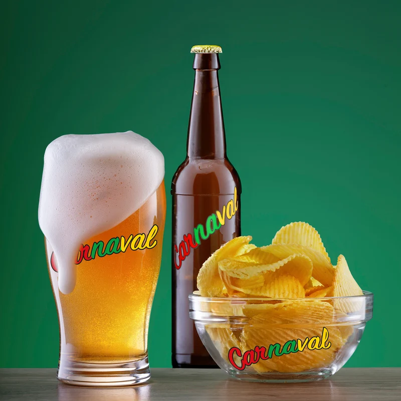 Fles stickers rood geel groen carnaval