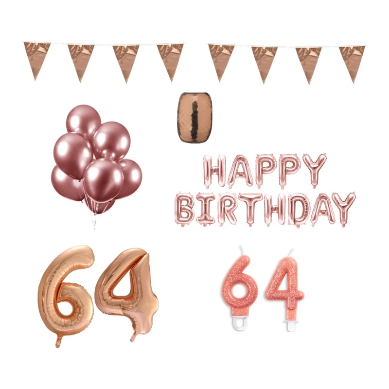 64 jaar Verjaardag Versiering Pakket Rosé Goud