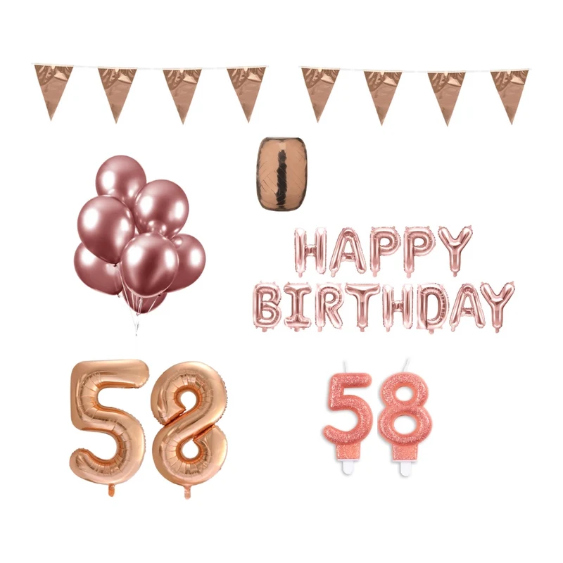 58 jaar Verjaardag Versiering Pakket Rosé Goud